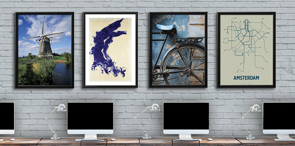 Framed abstract art prints in a business office. Office décor for your place of business.